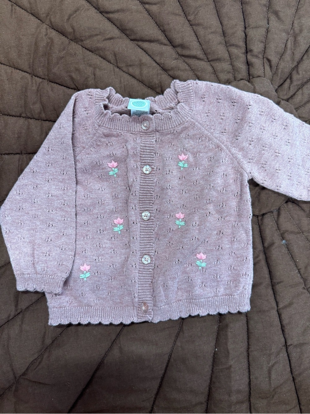 Baby Knit Cardigan - Dusty Rose with Pink Floral Embroidery